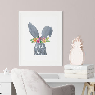 Wild Child Watercolor Rabbit Flower Crown Print