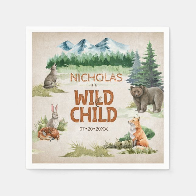Wild Child Woodland Animal Birthday Party Napkin (Front)