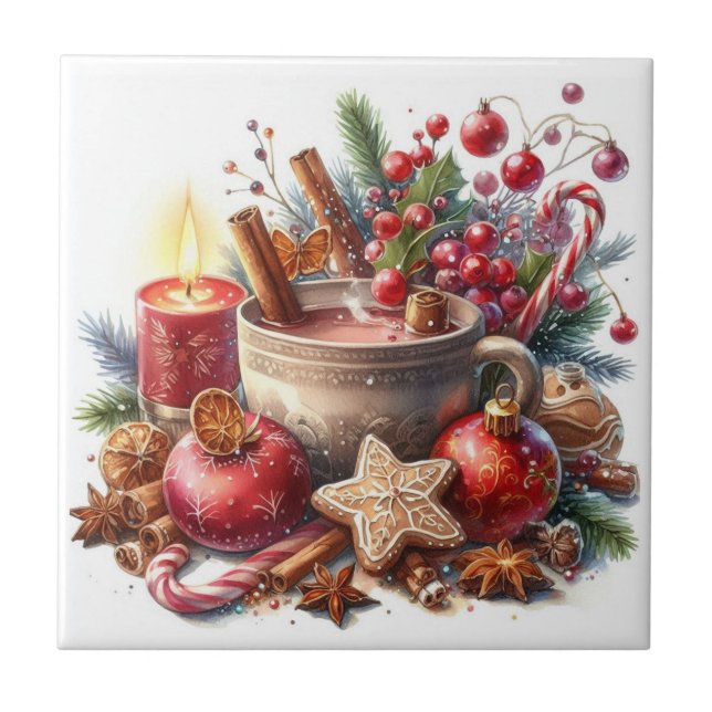 Wild Christmas Flower Ceramic Tile (Front)