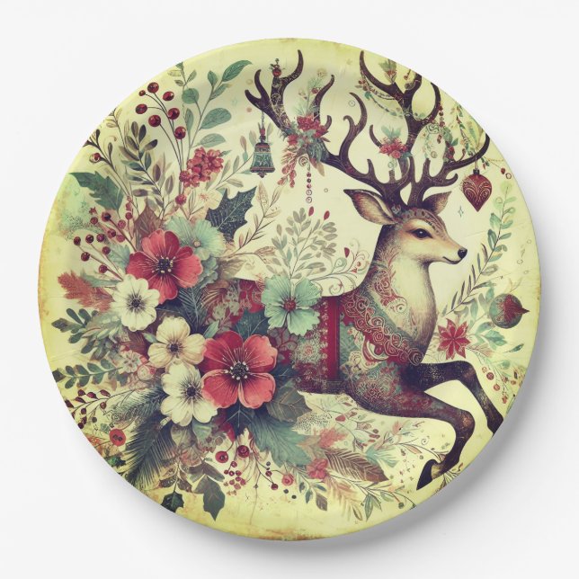 Wild Christmas Flower Paper Plate (Front)