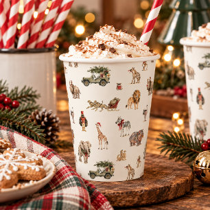 Wild Christmas Watercolor Safari Animal Pattern Paper Cups