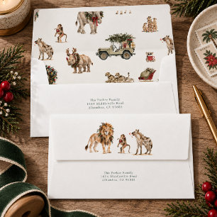 Wild Christmas Watercolor Safari Animals Envelope