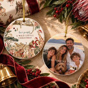Wild Christmas Watercolor Safari Family Photo Ceramic Ornament