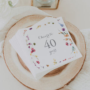 Wild Colourful Floral Cheers to 40 Years Birthday  Napkin