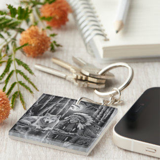 Wild Connection: Wolf and Girl Key Ring