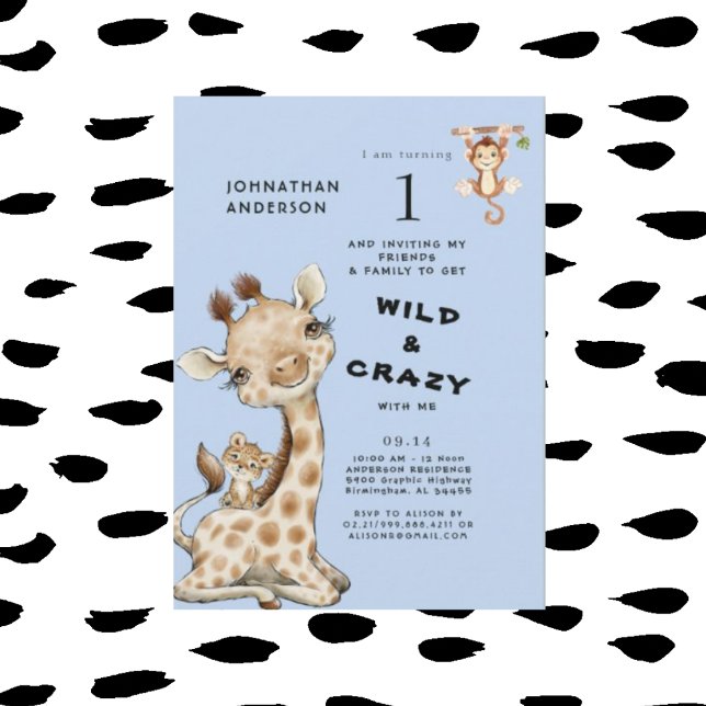 Wild & Crazy Animal Boy's 1st Birthday Invitation (Creator Uploaded)