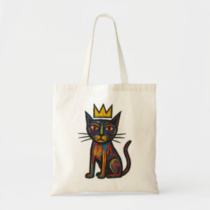 Wild Crown Cat Graphic Tee – Hand-Drawn Abstract C Tote Bag