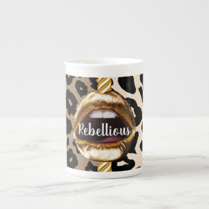 Wild Custom Gold lips Gift Décor girly Cute Makeup Bone China Mug