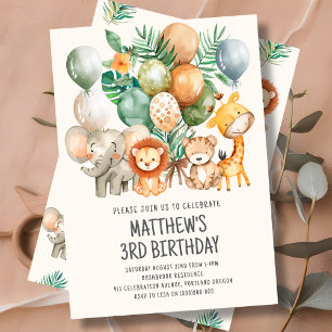 Wild Cute Jungle Animal Birthday Party Invitation