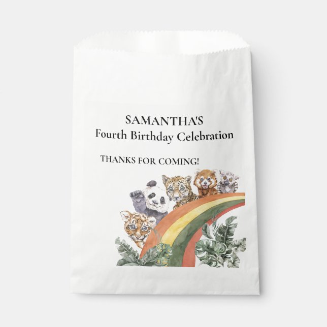 Wild Cute Jungle Animals Rainbow Birthday Favour Bag (Front)