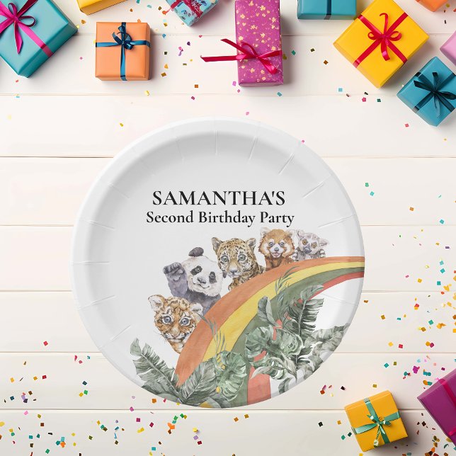 Wild Cute Jungle Animals Rainbow Birthday  Paper Plate (Creator Uploaded)