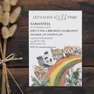 Wild Cute Jungle Animals Rainbow Birthday Party  Invitation