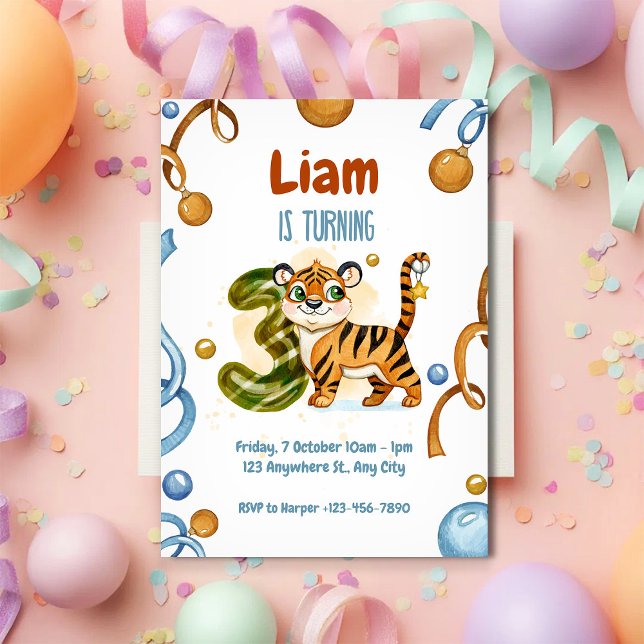Wild & Cute Tiger 3rd Birthday Invitation (Creator Uploaded)