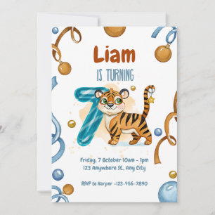 Wild & Cute Tiger 7th Birthday Invitation