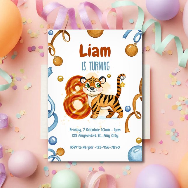Wild & Cute Tiger 8th Birthday Invitation (Creator Uploaded)