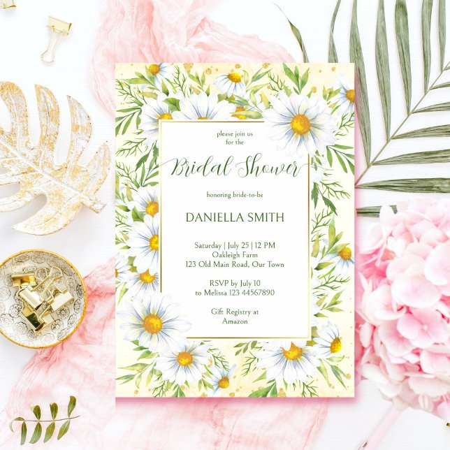 Wild daisy flowers spring summer bridal shower invitation (Wild daisy flowers yellow green spring summer bridal shower invitation template digital download )