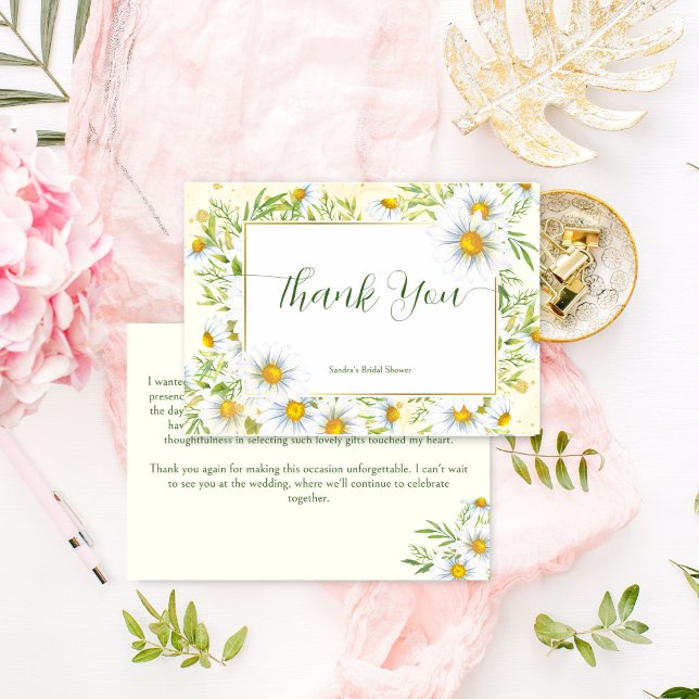 Wild daisy flowers spring summer bridal shower thank you card (Wild daisy flowers spring summer bridal shower thank you card green yellow floral thank you cards)