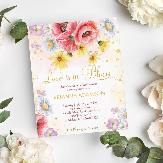 Wild daisy poppy bridal shower budget invitation (Creator Uploaded)