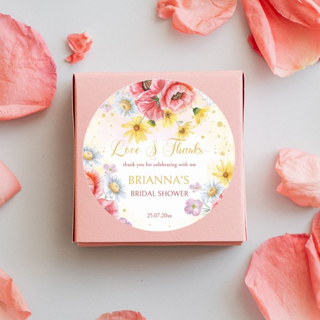 Wild daisy poppy bridal shower favour gift classic round sticker (Creator Uploaded)