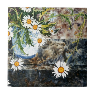 "Wild Daisy Shelf" Kitchen Garden Ceramic Tile