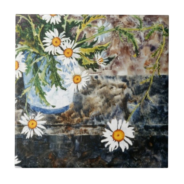 "Wild Daisy Shelf" Kitchen Garden Ceramic Tile (Front)
