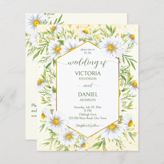 Wild daisy spring flowers budget wedding invite (Front/Back)