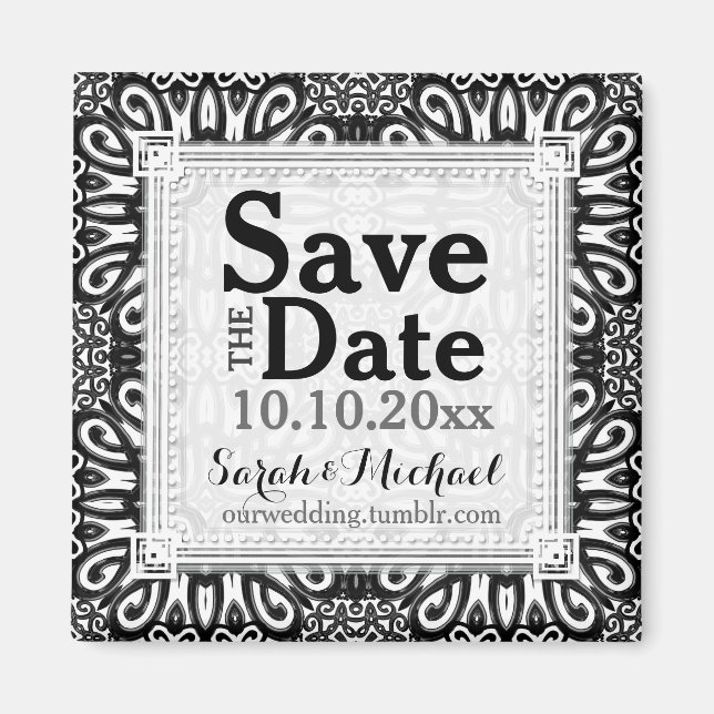 Wild Damask Black White Decor Save the Date Magnet (Front)