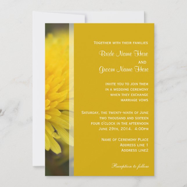 Wild dandelion flowers spring, summer, wedding invitation (Front)