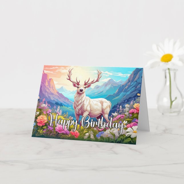 Wild Deer Design Happy Birthday Card (Small Plant)