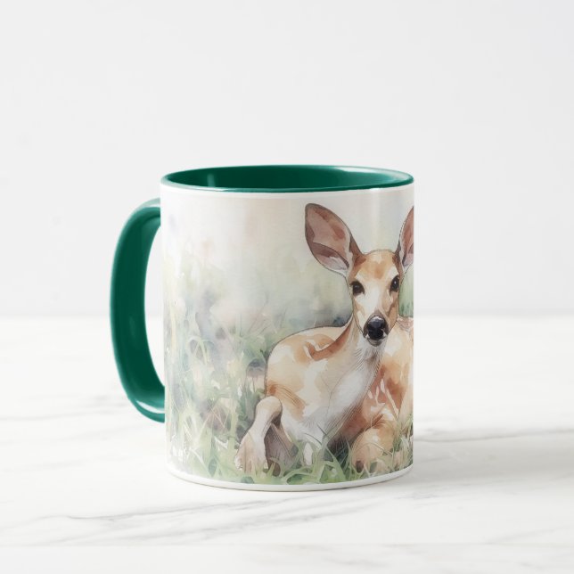 Wild Deer Resting in a Meadow Art Mug Cup (Front Left)