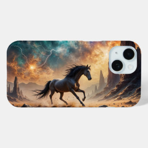 Wild Desert Stallion Nebula stars lightning iPhone 15 Case
