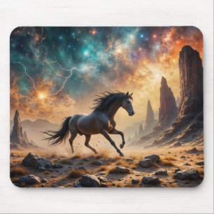 Wild Desert Stallion Nebula stars lightning Mouse Pad