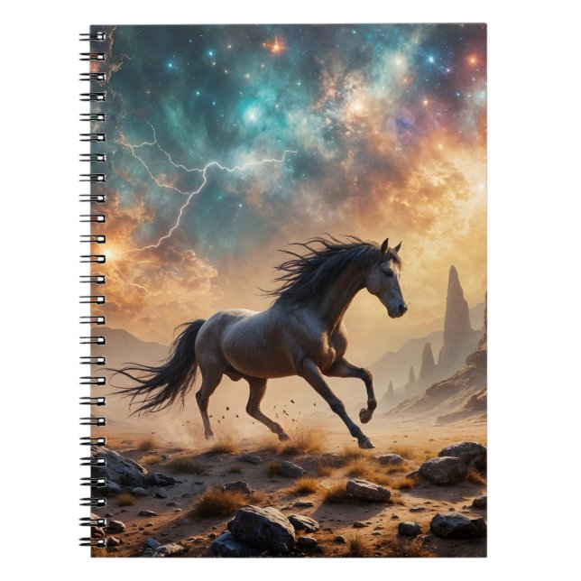 Wild Desert Stallion Nebula stars lightning Notebook (Front)