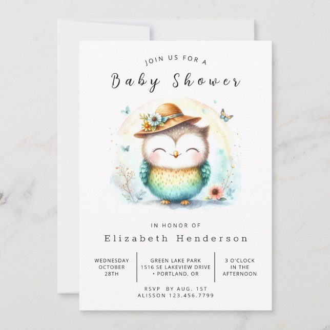 Wild Digital Owl Baby Shower Invitation (Front)