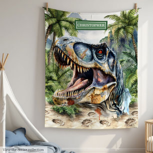 Wild Dinosaur Blanket Custom Name for Boys