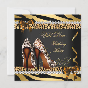 Wild Diva Leopard Zebra Hi Heels Birthday Party 3 Invitation