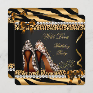 Wild Diva Leopard Zebra Hi Heels Birthday Party 3a Invitation