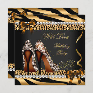 Wild Diva Leopard Zebra Hi Heels Birthday Party 3a Invitation
