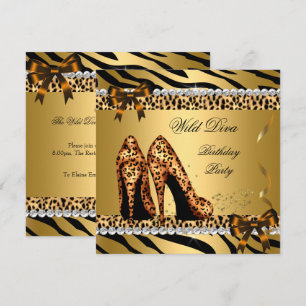 Wild Diva Leopard Zebra Hi Heels Birthday Party 4 Invitation