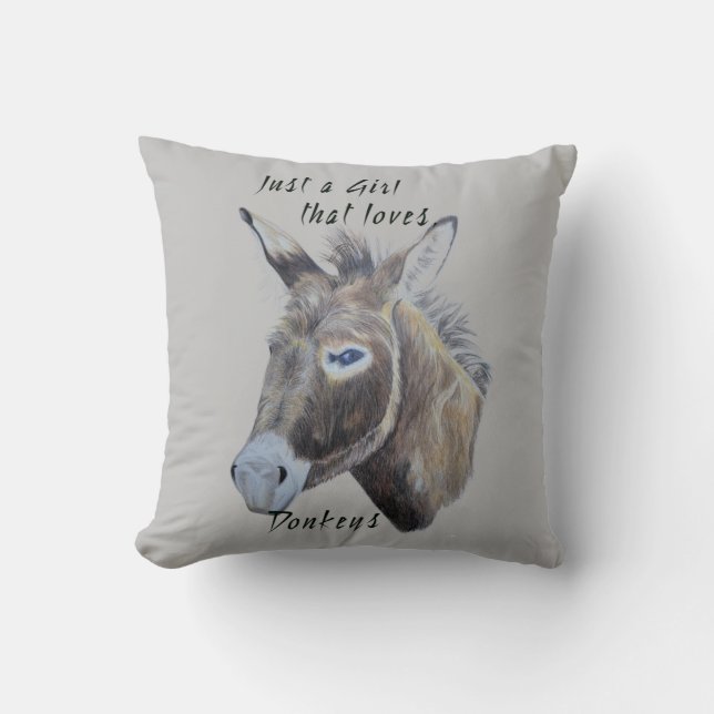 Wild Donkey Art Just a Girl that Loves Donkeys  Cushion (Front)