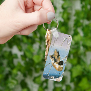 Wild Duck Swimming Snow Laden Reeds by Hiroshige Key Ring