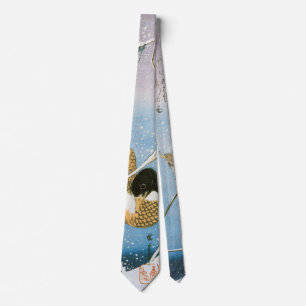 Wild Duck Swimming Snow Laden Reeds by Hiroshige Tie