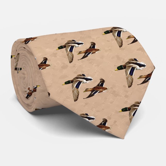 Wild Ducks Flying Tan Tie (Rolled)