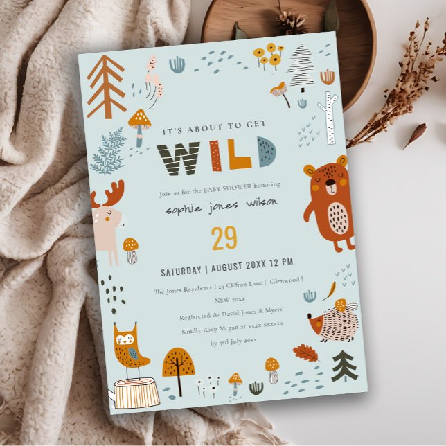 Wild Dusky Blue Woodland Animals Baby Shower Invitation (Creator Uploaded)