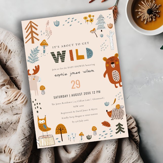 Wild Dusky Blush Woodland Animals Baby Shower Invitation (Creator Uploaded)