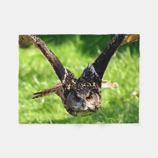 Wild Eagle Owl in Full Flight Fleece Blanket (Front (Horizontal))