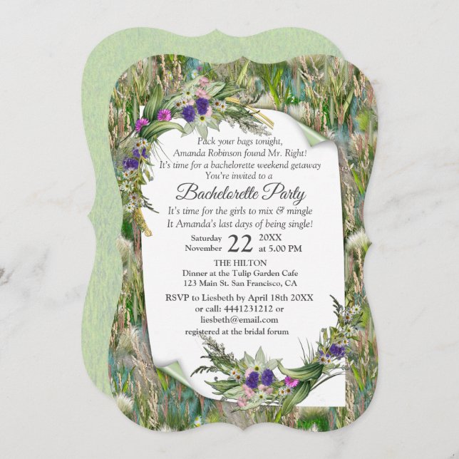 Wild Eco-friendly Grasses & Spring flowers Invitation (Front/Back)