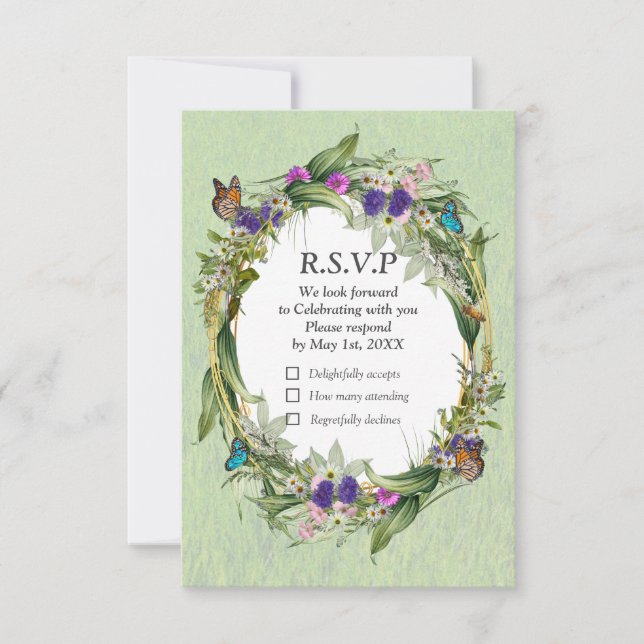 Wild Eco-friendly Spring Flowers RSVP Card (Front)