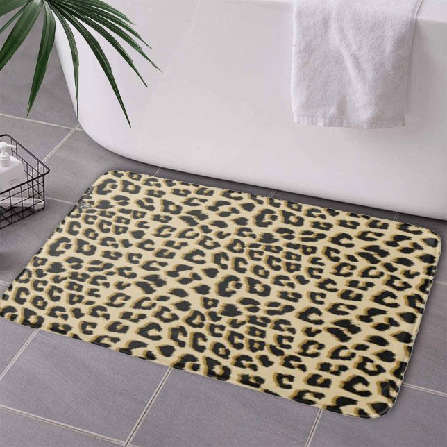 Wild Elegance Leopard Print Bath Mat (Tan Leopard Print Bath Mat by Looly Elzayat
)