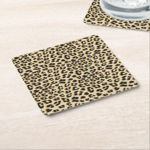 Wild Elegance Leopard Print Square Paper Coaster